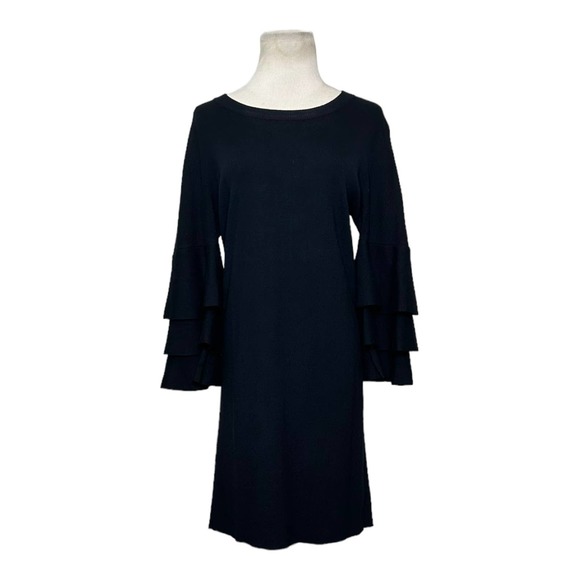 Lulu's black tier pile long sleeves short sweater dress size Small - Picture 1 of 10
